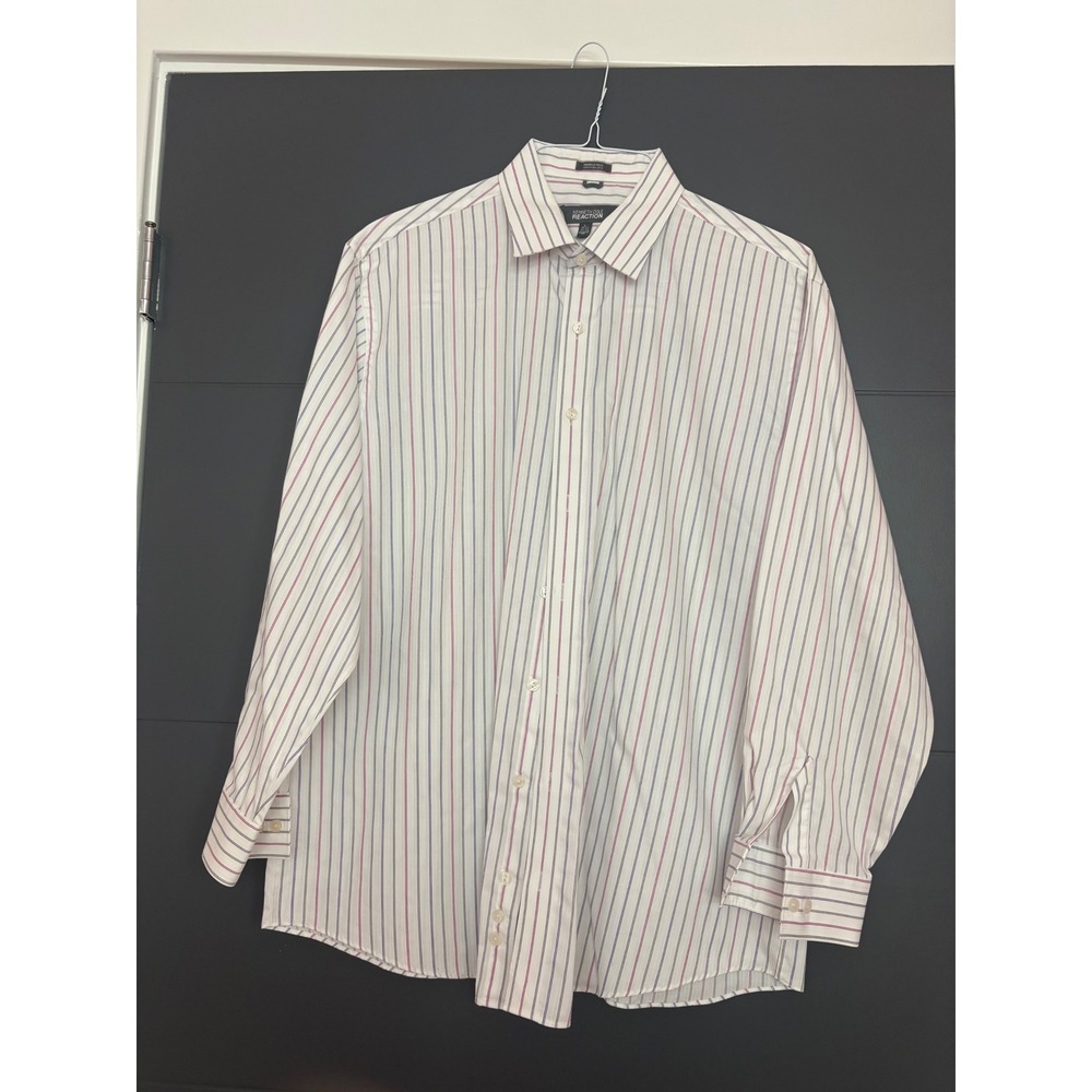 Kenneth Cole REACTION Mens L 16½ 32/33 Striped Dress Shirt‎ Regular Fit Wrinkle